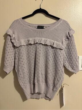 Lumiere Nordstrom Lavender Ruffle Knit Pullover Large